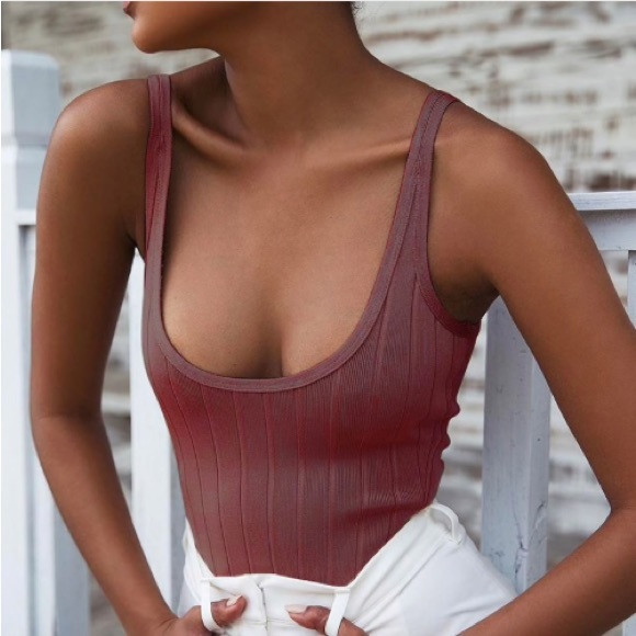 Tops - Pink Burgundy bodysuit ribbed small medium NWT
